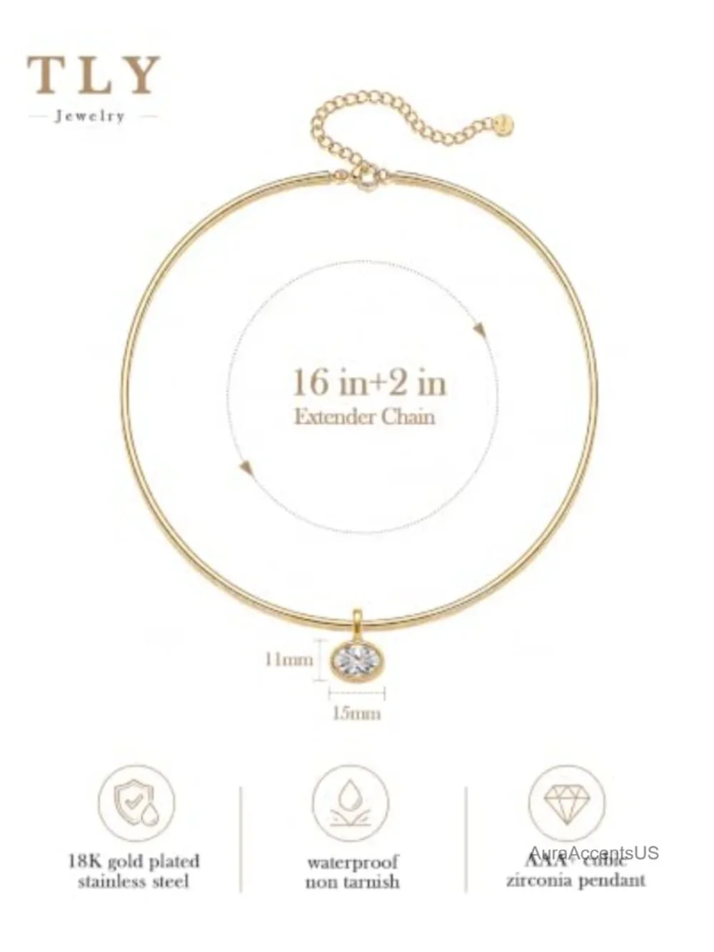 Non Tarnish Gold Plated Choker Necklace for Women CZ Sun Pendant Waterproof